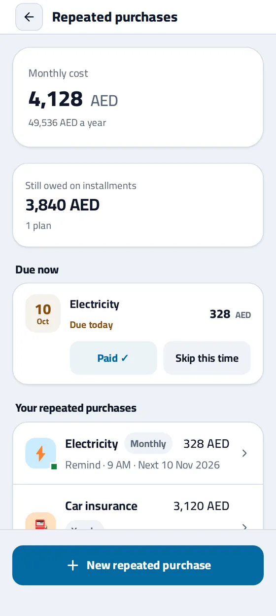 Bills and instalments in the Masareefy app